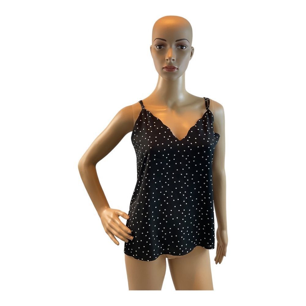 Socialite Womens Black Polka Dot Spaghetti Strap V Neck Tank Top Size Small.
